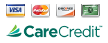 Major credit card logos and CareCredit logo